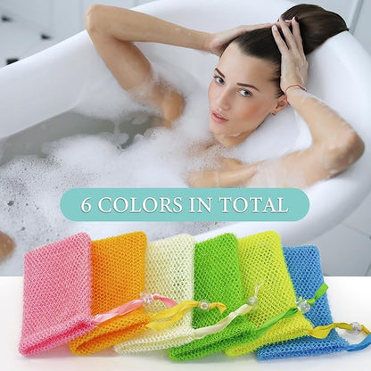 6 Pack Soap Bags, Colorful Soaps Saver Bag Mesh Soap Bags for Soaps Bars, Hangable Exfoliating Pouch with Drawstring for Shower Bath (Pink, Yellow, Orange, Blue, Green, Beige, 3.5''x5.5'')