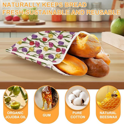 New Zipper Design Beeswax Bread Bags for Sourdough, Reusable Beeswax Bread Bags for Homemade Bread, Natural Bees wax Lining Bread Bag Keeps Bread Fresh and Moist, Extends Shelf Life (2-pack)