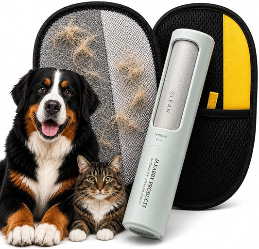 Jaxabby Products Reusable Pet Hair Cleanup Kit – 3-Piece Fabric Hair Remover Set for Clothes, Furniture & Car Interiors – Washable Reusable Lint Roller Alternative (Pastel Green)