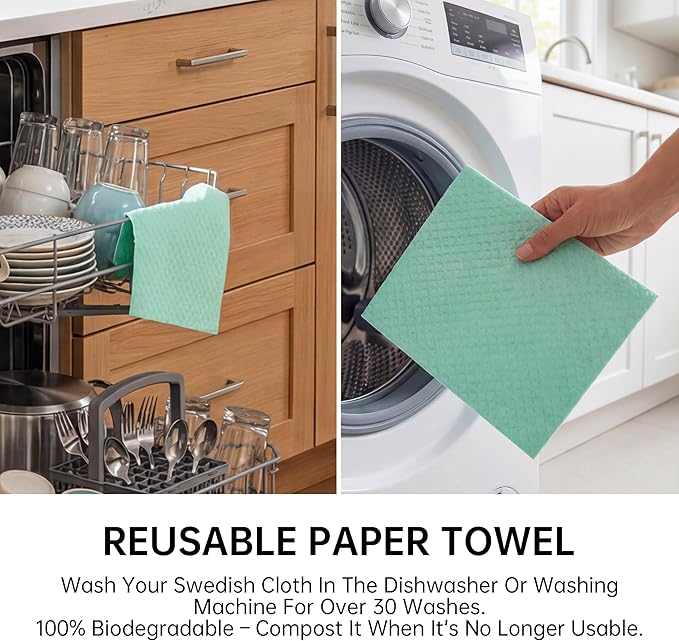 JOYMOOP Swedish Dishcloths, Reusable Cellulose Kitchen Cloths, Multicolor, 8 x 7 inches, 12 Pack, Diamond Pattern, Super Absorbent, Quick Dry, Odor Resistant, Lint Free