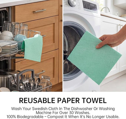 JOYMOOP Swedish Dishcloths, Reusable Cellulose Kitchen Cloths, Multicolor, 8 x 7 inches, 12 Pack, Diamond Pattern, Super Absorbent, Quick Dry, Odor Resistant, Lint Free