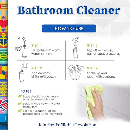 Truly Free All Natural Non-Toxic Bathroom Cleaner Spray Kit, Organic Bath & Tile Cleaning Solution for Toilet, Sink, Tub & Shower, 16 oz Reusable Empty Bottle + Two Fills, 3 oz ea.