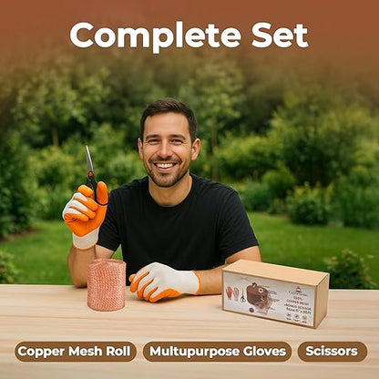 Copper Mesh Rodent Control, 5in x 36ft- Rustproof Copper Mesh Roll for Rodent, Bat & Snail - Perfect for Hole Blocking, Gardening & Sealing Water Opening - Plus Bonus Scissor & Gloves