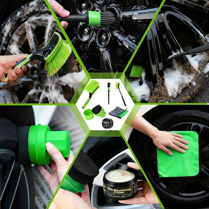 XINDELL Car Wheel Brush kit, 7PCS Tire Brush Set, Wheel Cleaner Brush, Soft-bristled Rim Cleaner Brush, Tire Shine Applicator Pad, Car Detailing Brushes, Wheel Brushes for Cleaning Wheels,Tires
