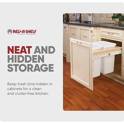 Rev-A-Shelf 35 Qt Top Mount Double Pullout Under Cabinet Kitchen Trash Cans for Base Cabinets, 150 Pound Rated Full-Extension Slides, Min Opening Width of 21", White, 4WCTM-24DM2