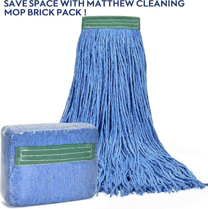 Matthew Cleaning 16oz 3Pack Cotton Floor Mop,Cotton Looped-Open String Heavy Duty String Refills, Universal Headband Blend ,Mop Head Replacement for Home, Industrial and Commercial Use(Blue)