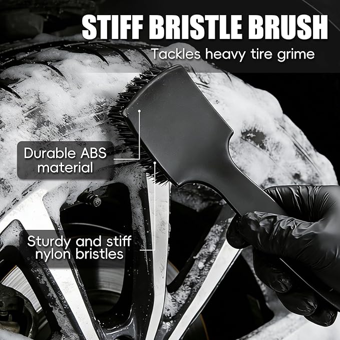 4PCS Wheel Brush Kit for Cleaning Wheels and Tires, Wheel Cleaner Brush, Detail Brush, Heavy-Duty Stiff-Bristle Brush, Tire Cleaning Brush Suitable for Trucks, Cars, RVs