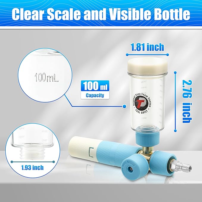 Tool Daily Foam Cannon with Dual Connector Accessory, Mini Foam Cannon for Pressure Washer, 5 Power Washer Nozzle Tips, 1/4" Quick Connect