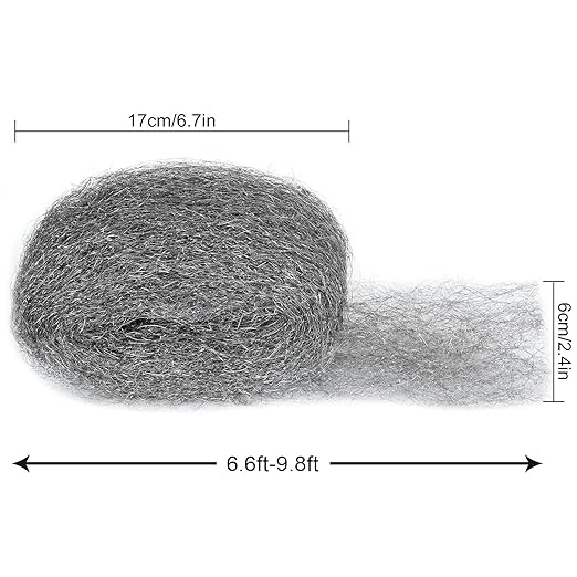 15 Pack 2.4" x9.8 ft Steel Wool for Mice Control - #3 Steel Wool Fill Fabric DIY Kit - Coarse Wire Wool Hardware Cloth - Gap Blocker Keep Mice Away from Holes, Siding, Pipeline, Vents in Garden Garage