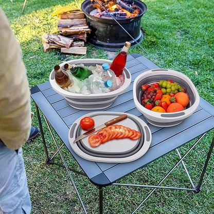 Collapsible Wash Basin, 7.5L Dish Tub Sink Basin Folding Dish Pans for Kitchen Sink, 2-in-1 Dishpan + Cutting Board, Portable Sink Dish Basin for Camping BBQ Prep Tub Washing Bin Bucket with Lid