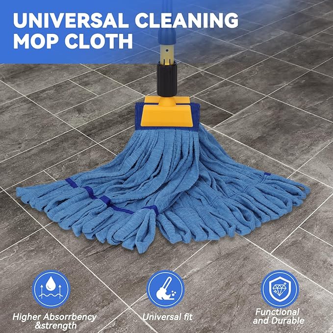 Heavy Duty Commercial Mop Head Replacement Microfiber Tube Mop Heads for Floor Cleaning: 3 Packs Looped End Wet Mop Head Refill for Home Commercial Industrial Use (Blue)