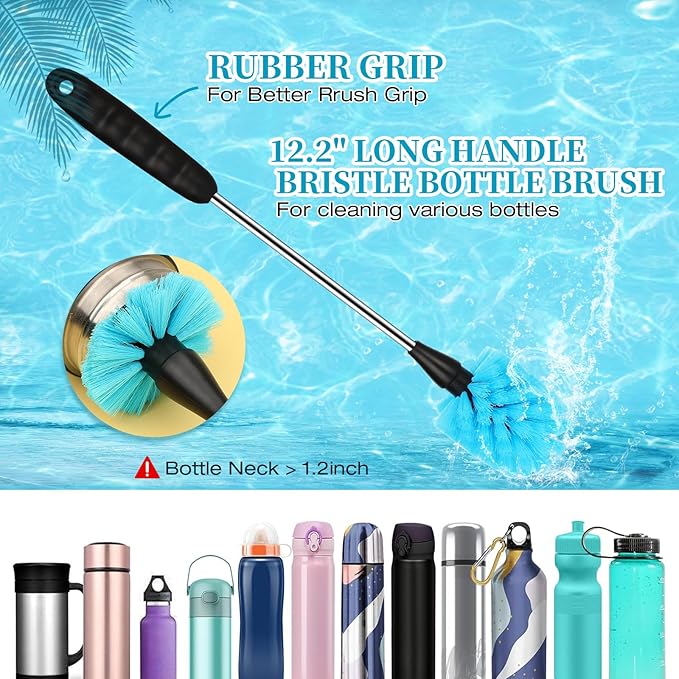 6 Pack Bottle Brush Cleaner Set, Long Handle Stainless Steel Water Bottle Cleaner Brush for Washing Sport Bottles, Narrow Neck Bottle, Baby Bottles, Dish, Flask, Straw, Cup Cover