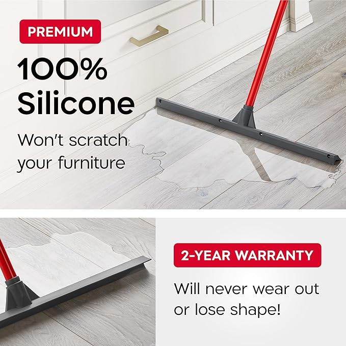 Tyroler Floor Squeegee for Concrete Floors, 24" Heavy Duty Squeegee for Floor, Squeegees Broom for Floors with 55" 4 Part Handle Perfect for Tiles, Marble, Garage, Deck, Patio, Bathroom, Shower