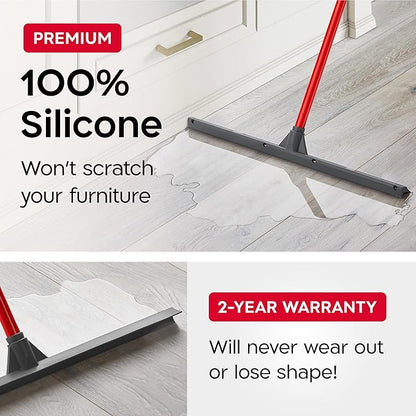 Tyroler Floor Squeegee for Concrete Floors, 24" Heavy Duty Squeegee for Floor, Squeegees Broom for Floors with 55" 4 Part Handle Perfect for Tiles, Marble, Garage, Deck, Patio, Bathroom, Shower