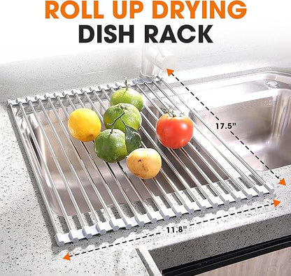 Cheer Collection Dish Drying Rack – Multipurpose Over The Sink Drying Rack Non-Slip Stainless Steel Rack – Heat Resistant and Dishwasher Safe