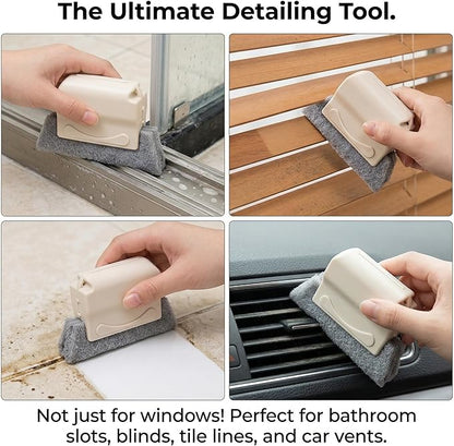 Window Track Cleaning Brush Set, Magic Window Groove Cleaner Tool for Sliding Door Tracks, Blinds & Baseboards, Gap Crevice Cleaning Brushes for Tile Lines, Shower Slots & Car Vents (Beige+Gray)