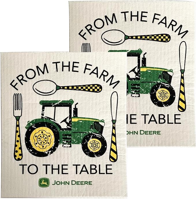 Wet-It! John Deere 2-Pack Sponge Cloths for Farmhouse Kitchen Décor, Absorbent Dishcloths for Cooking, Cleaning & Baking, Rustic Country Design for Everyday Use (Farm to Table)