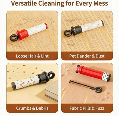Washable Sticky Lint Roller for Pet Hair - Reusable 2-in-1 Dog & Cat Hair Remover Tool with Metal Fabric Shaver - Portable Gel Dust Cleaner for Couch, Carpet, Clothing (Cherry Red)