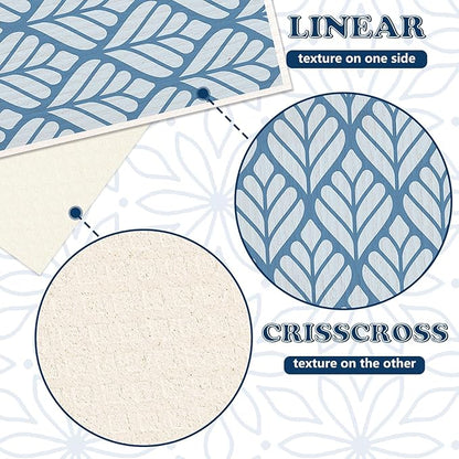 AnyDesign Blue Floral Swedish Dishcloths White Flower Cotton Kitchen Towel Reusable Absorbent Dish Towel for Spring Summer Home Kitchen Housewarming Cleaning, 7 x 8 Inch, 6 Pcs