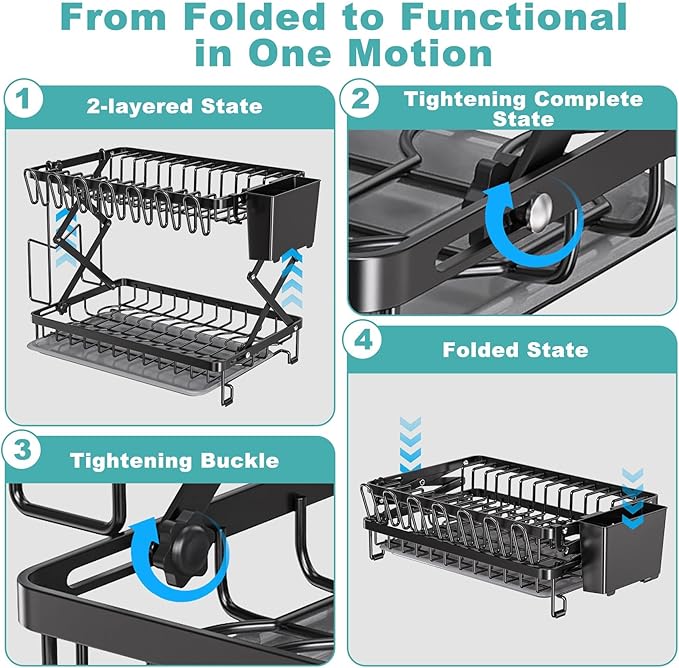 2-Tier Dish Racks for Kitchen Counter, Stainless Steel Kitchen Dish Drying Rack Large Dish Drainers for Kitchens Counter, Space Saving Dishes Strainer for Bowl, Plate, Cup - Modern Counter Organizer
