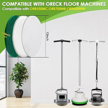 Potchen 3 Pack 12" Floor Machine Pads Compatible with Oreck Commercial 550MC Orbiter Scrubber Machine, Microfiber Carpet Bonnet, Floor Buffer Pad for Deep Cleaning Tile (Stripper & Bonnet & Buffer)