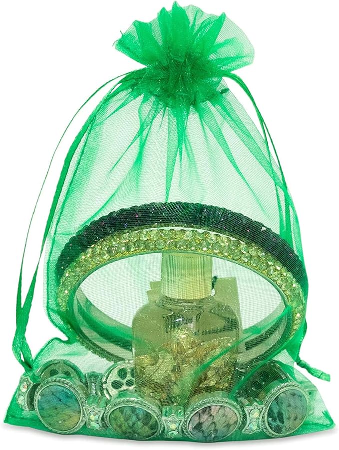 100 Pieces 5x7 inches Gift Wrap Bags Green, Organza Sheer Fabric,Drawstring Classy Present Bags for Baby Shower Favor,Candy,Christmas Favour,Sample Packing Decorative,Handmade Soap,Merchandise,Makeup