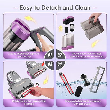 AMTPM 17KPa Cordless Mattress Vacuum Cleaner with UV Care & 40,000RPM Beating - 520ml Dustbin, USB Rechargeable for Bed, Pet Hair