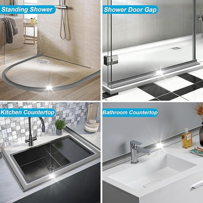 98Inch Shower Threshold Water Dam, Self-Adhesive Silicone Shower Barrier Water Stopper Shower Door Bottom Seal Strip Shower Splash Guard for Bathroom Kitchen Bathtub