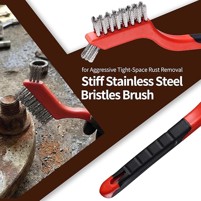8Pcs Wire Brush Set for Cleaning Rust - Heavy Duty Scratch Brushes with Stainless Steel, Brass, Nylon Bristles and 2 Metal Scrapers, Professional Cleaning Tools for Metal, Slag, Paint and Grill