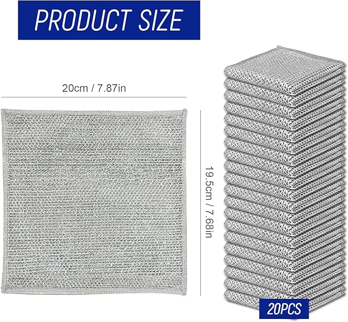 20PCS Non-Scratch Steel Scrubber Pads, Dual-Sided Wire Dishcloths for Wet/Dry Cleaning, Metal Scrubbers for Pots, Pans, Dishes, Sinks, Stove - Grey.