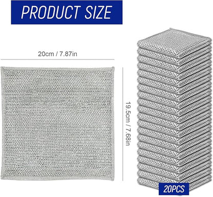 20PCS Non-Scratch Steel Scrubber Pads, Dual-Sided Wire Dishcloths for Wet/Dry Cleaning, Metal Scrubbers for Pots, Pans, Dishes, Sinks, Stove - Grey.