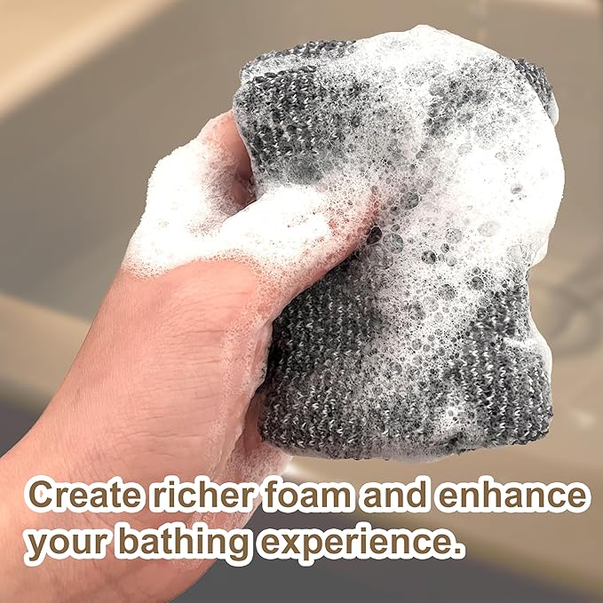 4 Pack Soap Bag Deep Exfoliating,Bar Soap Pouch Saver Pocket,Body Scrubber Shower Bath Sponge Loofah (Grey)