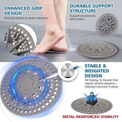 ZOOY Shower Drain Hair Catcher, 2 Pack 5.5 Inch Large Silicone Drain Cover, Rubber Hair Drain Catcher, Anti-Clog Hair Trap Strainer Protector for Shower, Bathroom, Bathtub, Tub Sink(New Gery)