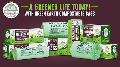 Green Earth Compostable Small Kitchen Food Scrap Trash Bags, Extra Thick 0.71 Mil, Compost Bin Compatible, 2.6 Gallon, 10 Liter, 100-Count, ASTM D6400, BPI (US) & OK Compost Home (EU) Certified