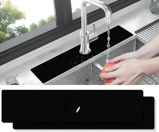 Kitchen Sink Splash Guard Faucet Mat -2 PC Super Absorbent Fast Drying Mat Sink Gadgets-Splash Guard Behind Faucet Drip Catcher for Kitchen(23.5" X 5.5" )