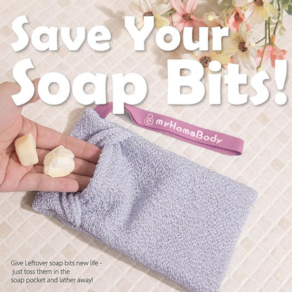 myHomeBody Soap Pocket Exfoliating Pouch, Body Scrubber Sponge, Exfoliator for Bath, Shower or Leftover Bits Saver, Dark Gray, Light Gray - 2 Pack