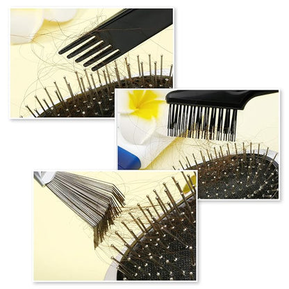 Boao 2 Pieces Hair Brush Cleaning Tool Comb Cleaner Brush Mini Comb Cleaning Hair Remover Tool for Removing Dust Home and Salon Use(Black, Wood Color,Black Polished Wooden Handle Rake)