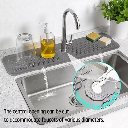 Silicone Faucet Mat for Kitchen Sink, Draining Mat Water Splash Guard for Kitchen & Bathroom (Gray, 17"x5.6")
