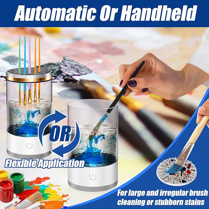 XANGNIER Electric Paint Brush Cleaner Machine with Cleaning Pad, Sonic Rotation Technology for Effortless Brush Cleaning, Perfect for Acrylic, Watercolor, Oil, Must-Have Tool for Artists & Hobbyists