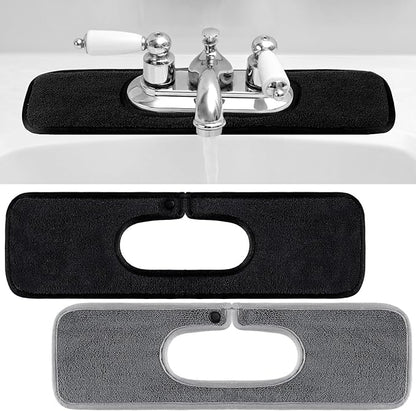 Teenyyou 2 Pcs Faucet Mat for Kitchen Sink Splash Guard for Kitchen Sink Faucet Dish Drying Mat for Bathroom Sponge Holder (Gray and Black,1 Oval Hole)
