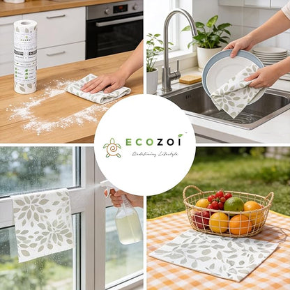 Ecozoi Bamboo Rayon Reusable Towels - 4 Pack | Equivalent to 80 Regular Rolls | 70% Rayon from Bamboo and 30% Cotton Kitchen Paper Rolls | 50 Times More Usage than Regular Paper Rolls