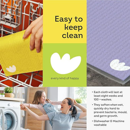 Swedish Dish Cloths Compostable Sponge Cloth 12 Pack | Solid Assorted Happy Colours | Reusable Cleaning Hand Towel Bulk Buy | for Kitchen, Counters & Washing Dishes | Eco-Friendly Cellulose Cotton