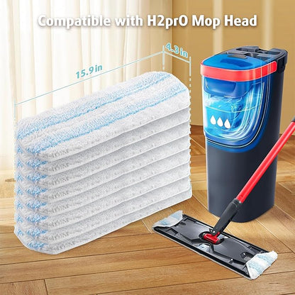 AIR U+ Mop Pad Replacements Compatible with O-Cedar H2prO Flat Mop System, 8 Pack Machine Washable Reusable Microfiber Heads, Wet Dry Cleaning Pads for All Floor Types