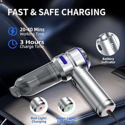 WINWEND Portable Car Vacuum - 22000PA Cars Vacuum Cleaner High Power 4 in 1 Compressed Air Duster & Air Blower & Pump Hand Held Vacuums Cordless with Brushless Motor for Car Home Office Blue