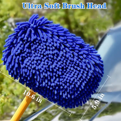 Mveqrrn Upgrade Car Wash Brush with Long Handle,Car Wash Brush Car Cleaning Brush Kit Car Wash Mop Car Wash Brush with Telescopic Pole Car Washing Brush with Scratch-Free Replacement Head(Blue
