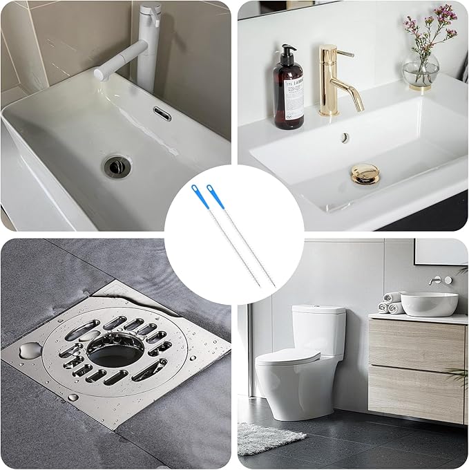 Yuanchu 2 Pack Flexible Drain Cleaning Brush, 23.6inch Long Drain Clog Remover Tool with Nylon Bristles Rust-Resistant Sink Unblocker Tool for Toilet Kitchen Shower Sewer Tub