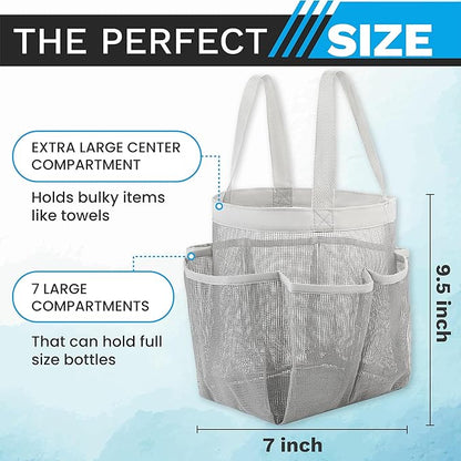 Handy Laundry Mesh Shower Caddy – 7 Pocket Portable Organizer Tote for College Dorm, Gym, Travel & Bathroom – Quick Dry, Collapsible, Lightweight Shower Bag with Handle (Gray)