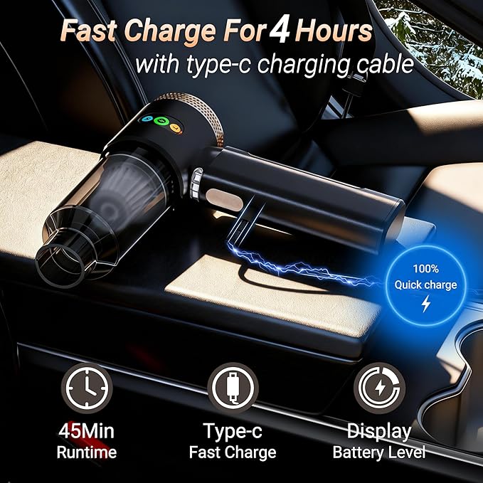 Portable Car Vacuum Cordless 18000PA High Power Handheld Vacuum Cleaner for Car, Mini Cordless Rechargeable Vacuum for Car Interior, Truck, Desktop, Home, Ultimate Car Accessories Tech Gift for Men