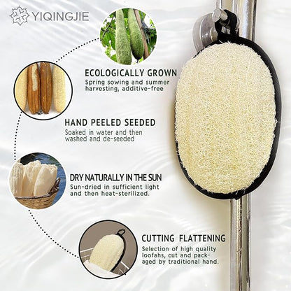 YIQINGJIE Natural Shower Loofah Sponge Exfoliating Body Scrubber，Natural Organic Beauty Exfoliating Loofah for Men and Women, Suitable for Cleansing Face Scrubber and Body Bath,Large Black(2 Pack)