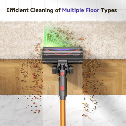 TechRise Cordless Vacuum Cleaner, 500W/45Kpa Stick Vacuum for Home, Anti-Tangle Brush & 8-in-1 Self-Standing, Up to 60Mins Runtime Lightweight with LED Display for Hardwood Floor,Carpet,Pet Hair